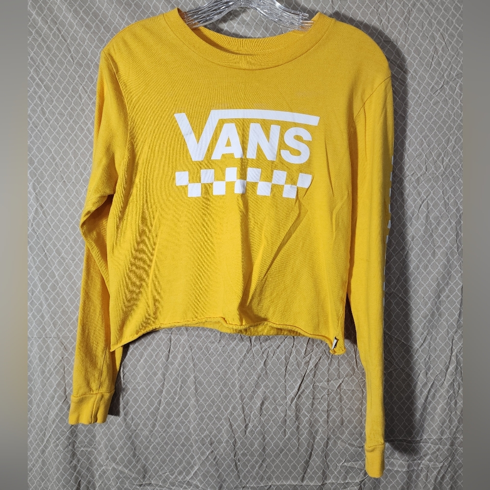 Vans Mustard Yellow Long Sleeve Crop Top w/ White Logo Women's Small